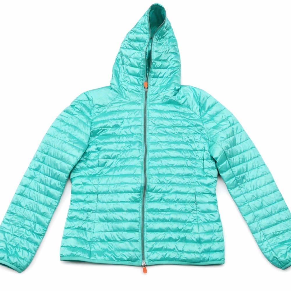 Save The Duck Mint Green Lightweight Puffer Jacket Women’s Hooded Packable